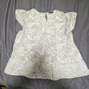 Ruffle sleeves light sage green top floral pattern Preshrunk Cotton feminine